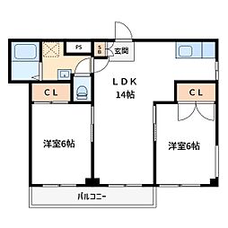 安田ビル 2LDKの間取図画像