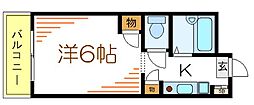 レスプランドール・ピュア 1Kの間取図画像