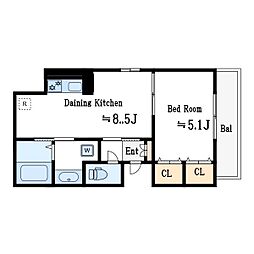 都営新宿線 篠崎駅 徒歩4分の賃貸マンション 1階1DKの間取り