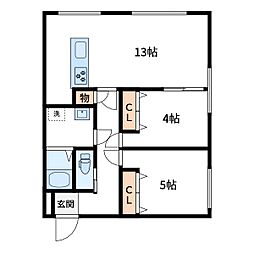 サニーコーポラス 3階2LDKの間取り