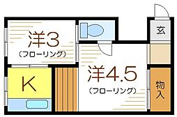 第2酒井マンション 2階1Kの間取り