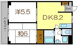 都営新宿線 一之江駅 徒歩32分の賃貸マンション 3階2DKの間取り