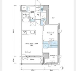 デュオフラッツ篠崎 6階2LDKの間取り