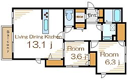 ラファール江戸川 2階2LDKの間取り