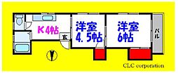 濱野ビル 2階2Kの間取り
