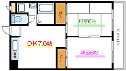 クリアメゾン 3階2DKの間取り