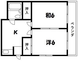 都営新宿線 一之江駅 徒歩14分の賃貸マンション 3階2Kの間取り