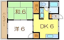 シャトーグリシン 1階2DKの間取り