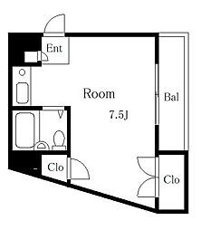 川村第三コーポ 2階ワンルームの間取り