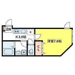 カーサ柴又 2階1Kの間取り