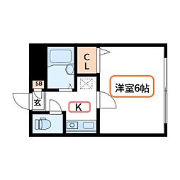 プリムローズG 2階ワンルームの間取り