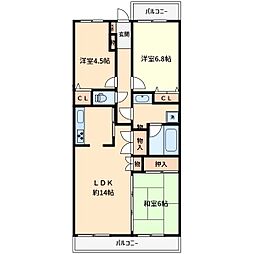 JR総武本線 新小岩駅 徒歩19分の賃貸マンション 6階3LDKの間取り