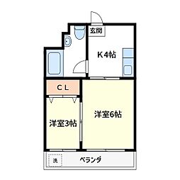 シャトレー堀切 2階2Kの間取り