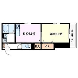 メゾンシンシア 1DKの間取図画像