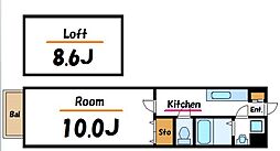 メルベーユ 1Kの間取図画像