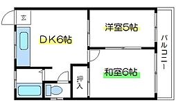 コーポスズキ 2階2DKの間取り