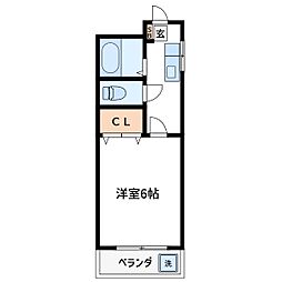 清水マンション 2階1Kの間取り