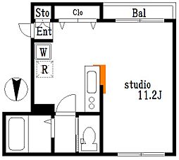 東京メトロ東西線 木場駅 徒歩9分の賃貸マンション 2階ワンルームの間取り