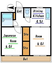 都営新宿線 菊川駅 徒歩4分の賃貸マンション 3階2DKの間取り