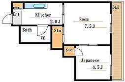 東京メトロ半蔵門線 清澄白河駅 徒歩5分の賃貸マンション 4階2Kの間取り