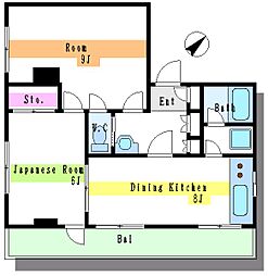 都営大江戸線 勝どき駅 徒歩3分の賃貸マンション 3階2DKの間取り
