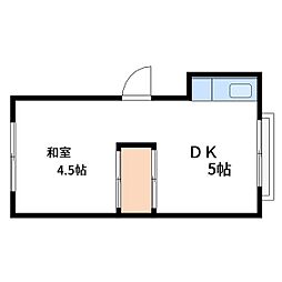 余村アパート 2階1DKの間取り