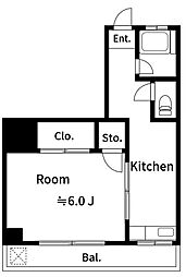 JR総武本線 錦糸町駅 徒歩9分の賃貸マンション 2階1DKの間取り