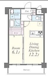都営大江戸線 両国駅 徒歩12分の賃貸マンション 6階1LDKの間取り
