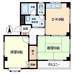 東京メトロ日比谷線 入谷駅 徒歩10分の賃貸マンション 2階2DKの間取り