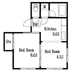 飯田ビル 2階1LDKの間取り