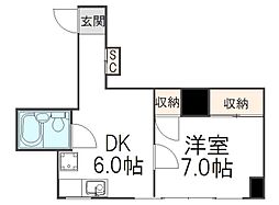 マツバビル 1DKの間取図画像