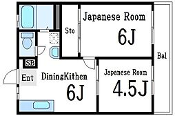 京成押上線 四ツ木駅 徒歩11分の賃貸アパート 2階2DKの間取り