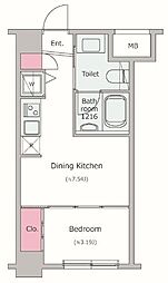 JR京葉線 八丁堀駅 徒歩5分の賃貸マンション 2階1DKの間取り