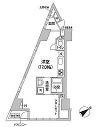 JR山手線 新橋駅 徒歩7分の賃貸マンション 14階ワンルームの間取り