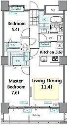 JR常磐線 南千住駅 徒歩5分の賃貸マンション 14階2LDKの間取り