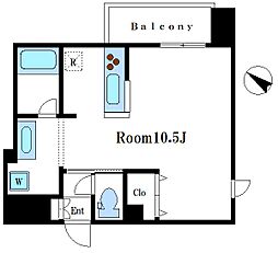 東京メトロ日比谷線 人形町駅 徒歩4分の賃貸マンション 9階ワンルームの間取り