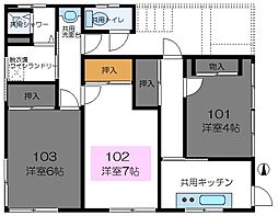 鳴海荘 1階ワンルームの間取り