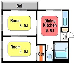 ツインタワーズイン 2階2DKの間取り