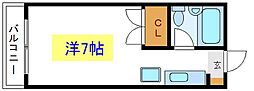 中西レジデンス 3階ワンルームの間取り
