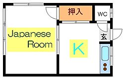 茜荘 1Kの間取図画像