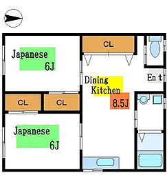永岡荘 2DKの間取図画像
