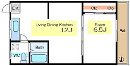 コーポ石水 1LDKの間取図画像