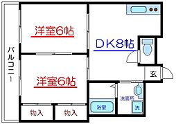 ガーデンフラッツ平井 2DKの間取図画像