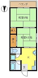 都営新宿線 西大島駅 徒歩11分の賃貸マンション 3階2DKの間取り