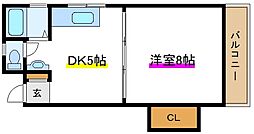 JR山手線 日暮里駅 徒歩5分の賃貸マンション 2階1DKの間取り