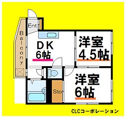 JR山手線 西日暮里駅 徒歩6分の賃貸マンション 3階2DKの間取り