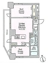 JR東北本線 尾久駅 徒歩15分の賃貸マンション 11階2LDKの間取り