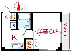 サンウッドヤマシタ 1Kの間取図画像