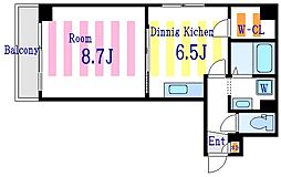 ヴェリテ有賀 3階1DKの間取り