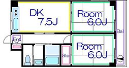 マンション友義 2DKの間取図画像